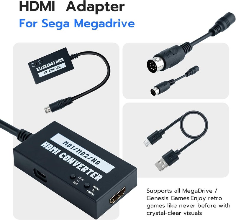 Mcbazel HDMI Adapter for Sega Genesis Model 1/2/3 for HDTV, Multifunctional Video Converter 4:3/16:9, 720P/1080P for Genesis Model 1/2 / 3, Sega CD, CDX, 32X, Nomad ，NEOGEO - Image 3